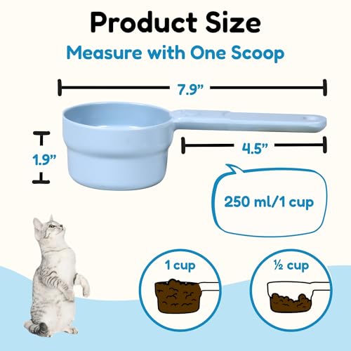 1 Cup Dog Food Scoop, Extra Long Handle Sturdy Melamine Pet Food Measuring Scoop with Clear Marking Lines, BPA-Free, Shatterproof, Food Cup for Dogs Cats Birds Rabbits, Dishwasher Safe (Blue, 1 Cup) - color: Blue, size: 1 Cup