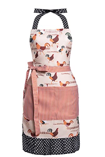 Lovely Flower Pattern Retro Aprons With Large Pockets for Women Girls Cooking Kitchen Bakery Mother's Gift - color: Lovely Chicken