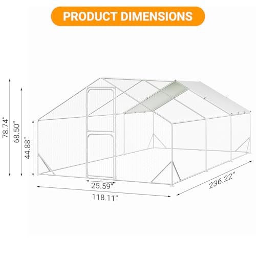 Chicken Runs for Yard with Cover, Large Metal Chicken Coop, 9.8x19.7x6.6FT Chicken Pen with Waterproof and Anti-UV Cover, Walk-in Poultry Cage for Yard Outdoor Duck Rabbit Cage - color: 9.8' W x 19.7' L x 6.6' H, size: 74.8"L x 11.4"W x 9.7"H