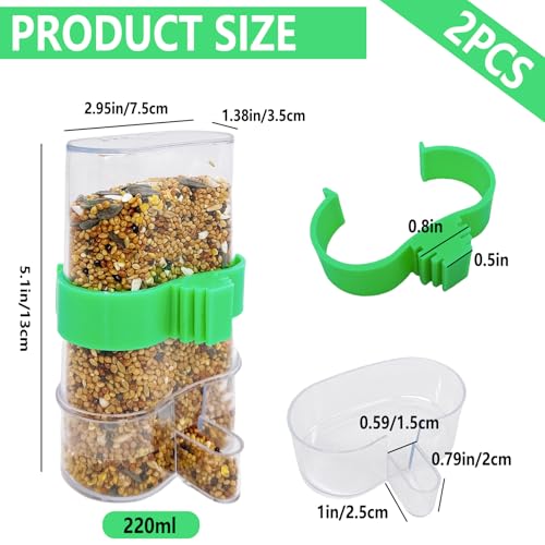 Automatic Bird Water Dispenser Parrot Water Feeder Bird Seed Food Container Parakeet Waterer Cockatiel Cage Accessories Automatic Feeding for Finch Lovebird Canary Small Birds(2Pcs) - color: Clear, size: 2Pcs