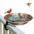 WANGIRO 11.4" Deck Mounted Bird Bath Metal Detachable Bowl Antique Bronze | Sturdy Clamp Easy Install, Detachable Bowl Easy Clean, Attracts Birds, Ideal Gift for Nature Lovers Garden Patio Decor