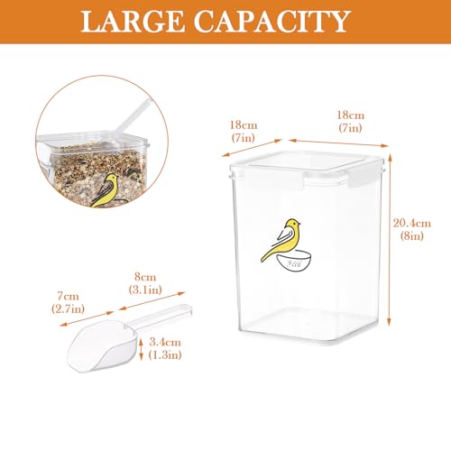 Bird Seed Storage Container-Airtight Bird Food Container 4.23 Qt/4.2LPet Food Storage Containers with Bird Seed Scoop-Wild Bird Seed Dispenser-forPetBirds Parakeets Finches Food MealwormsStorage/Clear - size: 4.2L