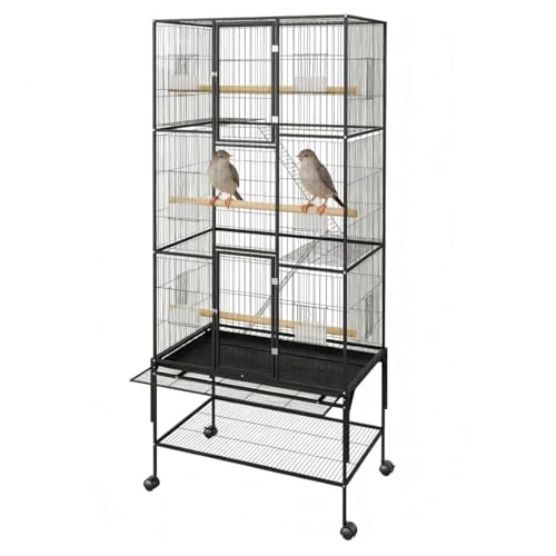 69 Inch Tall Parrot Cages for Large Birds, Three-Level Rolling Parakeet Cage with Storage Shelf Perches Feed Bowls, Bird Flight Cage, Large Bird Cages for Parrots Macaws Conures Cockatiels Parakeets