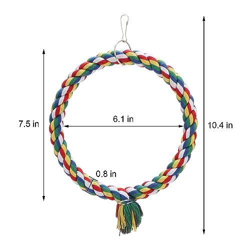 Wontee Bird Swing Colorful Rope Perch Climbing Toy for Parrots (S 7.5inch) | Soft cotton rope, colorful, supports balance, encourages climbing & swinging, for budgie/parakeet/cockatiel/conure - size: Small (7.5 inch)
