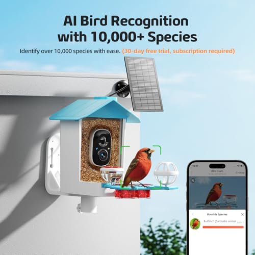 Bird Feeder with Camera 2K HD AI Smart Identify BirdSpecies Solar Panel Outdoors Birdhouse with Cam, Instant Arrival Alerts, Capture BirdVideo, Gifts for Mom Dad - color: Blue