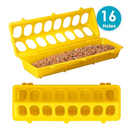 Flip Top Chick Feeder Trough, Plastic Bird Small Poultry Feeder | No Mess, No Waste Chicken Feeder for Small Chicks, Pigeons, Quails, Birds, Ducklings, Ideal for Using in a Brooder (Yellow) - color: Yellow