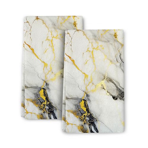 Black Gold Kitchen Towels Set of 2 Marble Decorative Tea Towel | Soft Absorbent Hand Towel,Cute Dish Towels for Kitchen Drying Bathroom Bar Decor,Housewarming Gifts for Women - color: Black Gold