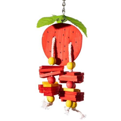Fruit Conure Shreddable Chew Toys, Hanging Wood Block Bird Cage Toy for Parrots, Parakeets, Cockatiels and Small Birds, Shred Toy for Small Parrots (Red Strawberry) - color: Red Strawberry