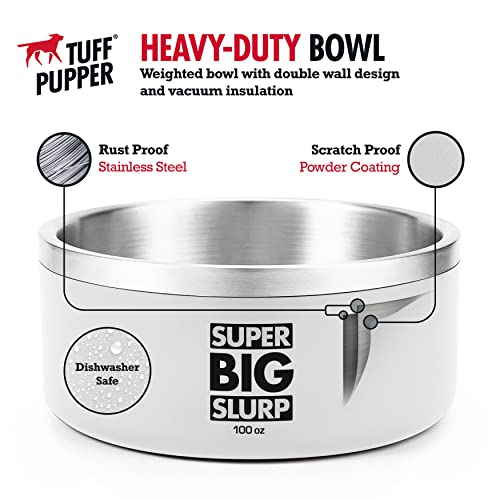 Tuff Pupper 100 oz Heavy Duty Insulated Stainless Steel Dog Bowl for Large Dogs, Non-Slip Base, Dishwasher Safe - color: Snow White, size: 100oz