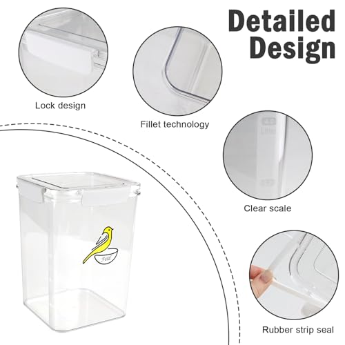 Bird Seed Storage Container-Airtight Bird Food Container-8.4lb/5 l Pet Food Storage Containers with Birds Seed Scoop-Wild Birds Dispenser-forPet Parakeets Finches Food Mealworms/Clear - size: 5L