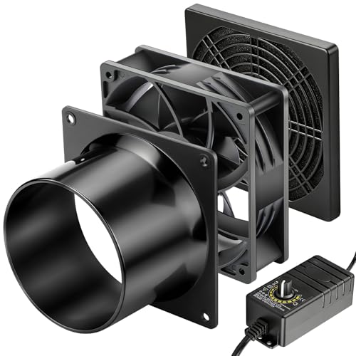 120mm x 38mm 4 Inch Computer Duct Fan, 12V Exhaust with AC Speed Controller,High Airflow Small Exhaust Fan Dual Ball for Print Fume Extractor Enclosure Grow Tent Ventilation Crawlspace Cooling - size: 12038-one duct