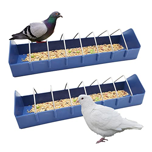 2PCS Pigeon Feeder, Bird Dispenser Slot Container, Poultry Plastic Thick Trough Dish Less Waste with Removable Steel Wire Partition for Pigeons Quails Birds Chicks Ducklings - size: L:15.7 x 4 x 3 inches