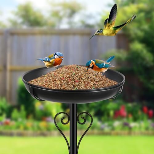 Metal Bird Bath for Outside, Vintage Freestanding Birdbaths with Metal Stake, Upgraded 5 Pronged Base Birdfeeder Feeder Bowl for Outdoors Garden Patio Yard Lawn Decor (Black) - color: Black