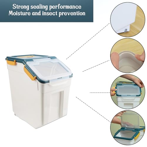 2 Pack Rice Storage Container with Measuring Cup 50 lb Flour Storage Container with Wheels, BPA Free Food Storage Container Dog Cat Food Bin Set for Dry Food Sugar, Cereal(Blue) - color: Blue 2Pack 50Lb