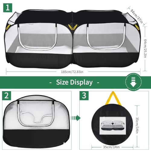 Jhua Pet Playpen for Small Animals, Large Portable Chicken Run 73"x37"x25" with Detachable Bottom and Cover, Foldable Chicken Coop Indoor Outdoor Pet Pen for Chicken Duck Puppy Cat Rabbit