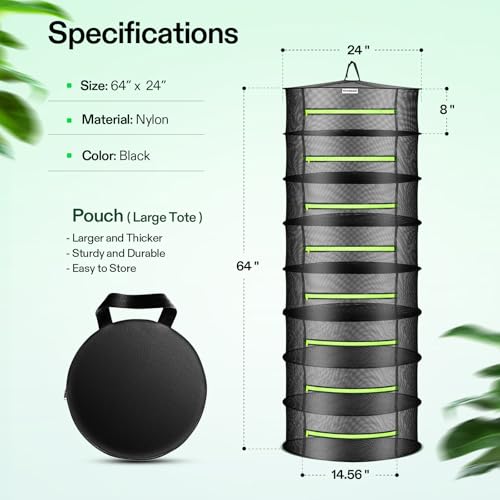 VIVOSUN 8-Layer Mesh Drying Rack Hanging Design with Green Zippers for Dehydrating, Indoor and Outdoor Pruning Shears Included - size: 8 Layer, style: 1 Pack