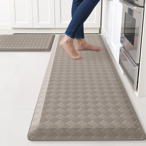 TranquilRelax 4/5 Inch Cushioned Anti Fatigue Kitchen Mats for Floor, Taupe | 2PCS Kitchen Rugs, Non-Slip Standing Desk Mat, Comfortable Standing Rug Set for Kitchen & Laundry, 17.3"×30"+17.3"×59" - color: Taupe, size: 2-Piece | 28"+59" | Extra Thick