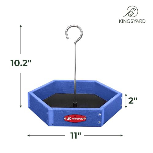 Kingsyard Hanging Platform Bird Feeder for Outdoors, Deep Tray, Blue | Weather-Resistant Recycled Poly Lumber, Fast-Draining Metal Mesh Base, Easy to Clean, Holds Up to 3 lb of Seed - color: Blue