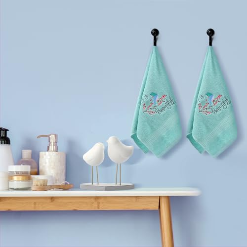 SmoothNovelty 2 Pcs Bird Hand Towels for Bathroom Decor 14x29 Inch | Embroidered Bathroom Hand Towels, 100% Cotton, Soft Absorbent, Bird Bathroom Kitchen Decor, Spring Summer - style: Bird