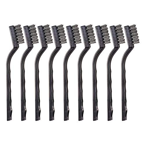 YiwerDer 9PCS MINI Wire Brushes, Stainless Steel Brush Set, Curved Handle Scratch Toothbrush, Cleaning Welding Slag and Rust - style: 9Pcs Mini Stainless steel Brushes