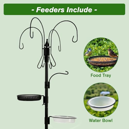 Bird Feeder Pole, 75 Inch 5 Hooks Heavy-Duty Feeder and Water Dispenser Shepherd, Bird Feeding Station with Ground Stake for Outdoors Shepherd Hook - size: 75IN