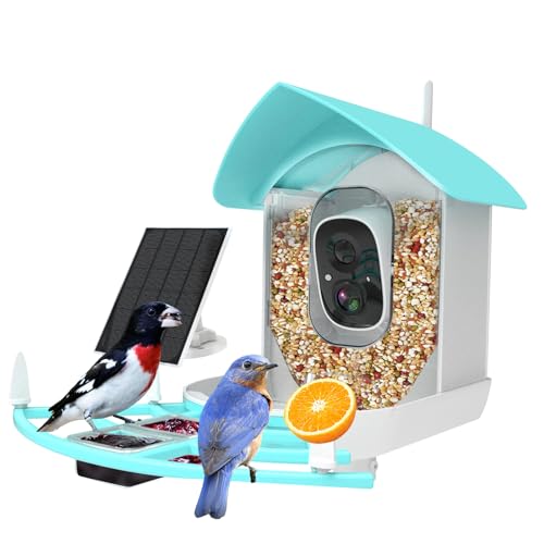 Bird Feeder with Camera, Auto Capture Wiress Bird Feeder Camera, AI Identify Bird Breed,FHD Waterproof Outdoor Bird Watching Camera,Solar-Powered, for Garden,Yard,Park,Ideal Gift for Mom and Dad,Blue | Auto records FHD videos of birds in your backyard,Ins