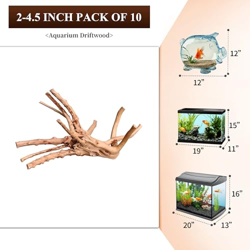 Natural Small Driftwood for Aquarium Decor Fish Tank Decor Reptile Decor | Assorted Driftwood Branch, Natural Driftwood for Aquascaping and Reptile Decor - size: Spiderwood 2 to 4.5 Inch(Pack of 10)