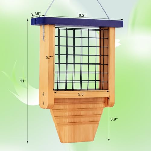 Gbekery Wooden Suet Bird Feeder for Outside Hanging, Woodpecker Suet Feeder with Tail Prop, Hanging Bird Feeder for Wild Birds, 1 Pack, Blue - color: Blue