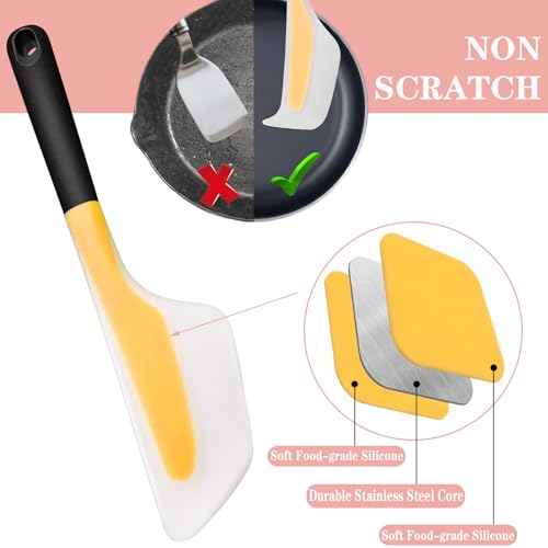 Silicone Omelette Spatula Turner, Flip Fold Omelet Turner, 13Inch | Flexible Egg Flip Tool for Non-stick Pans, Heat Resistant omelette flipper for Kitchen Omelet Pancake Crepes, Pink Yellow - color: Pink+Yellow