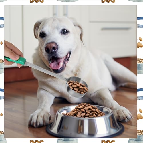 2 Pcs Dog Food Scoop 1/2 Cup Stainless Steel Dog Food Measuring Cups Long Handled Scoop for Dogs Cats Birds and Rabbits Food(1/2 CUP) - size: 1/2 CUP