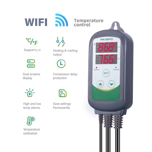 Inkbird WiFi ITC-308 Digital Temperature Controller Thermostat Remote Monitoring Controlling Home Brewing Fermentation Breeding Incubation Greenhouse - size: WiFi ITC-308