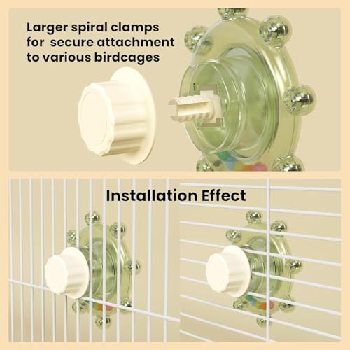 2Pcs Bird Mirror Toys with HD Mirror & Spinner Rattle, Rotating Budgie Enrichment Toy with Rustling Beads, Safe Smooth Edge Bird Cage Toy, Flexible Mounting for Parakeet, Cockatiel & All Small Birds
