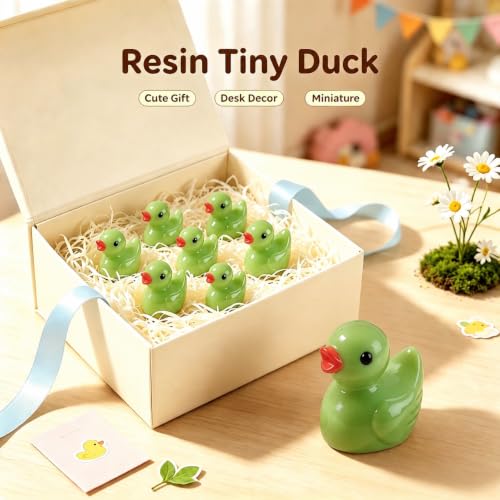 100 Pcs Mini Resin Ducks Tiny Ducks Miniature Duckies Bulk Figures for Garden Micro Landscape Home Prank Game Micro Landscape Aquarium Dollhouse Ornament DIY Handmade School (Green) - color: Green