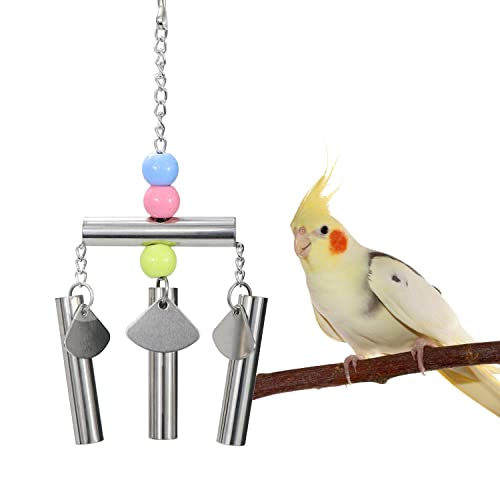 Wontee Stainless Steel Bird Bells String Toy Hanging Chew for Parrots, C | Bite-proof, with colored beads, sweet sound grabs bird attention, reduces boredom & stress, for cockatiel/cockatoo/conure - style: C (Bird Bell Toy)