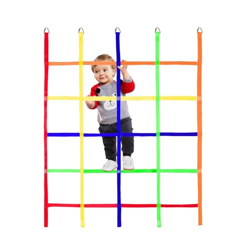 Climbing Cargo Net,Ninja Warrior Obstacle Course for Kids,Rope Net Ladder Monkey Bars for Rock Wall Jungle Gyms Playground Ribbon Training for Indoor and Outdoor Swing Set Tree House