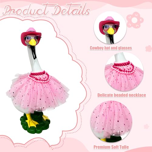 Porch Goose Garden Decor Statues Large White Yard Figurine with Outfit | Resin Statue Duck Wear Pink Dress and Hat, Weatherproof Outdoor Home Decorations Housewarming Birthday Gifts for Mom Women - style: star skirt goose