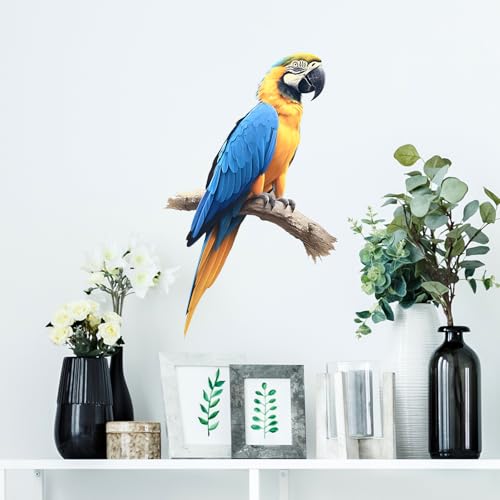 Blue and Yellow Macaw Bird Wall Decal Bird Animal Wall Sticker | Removable, waterproof, vinyl peel and stick wall art for nursery, classroom, living room, playroom, bedroom, and school