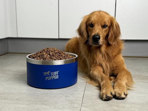 Tuff Pupper Heavy Duty Insulated Dog Bowl | Double Wall Stainless Steel Dog Food Dish | Non-Slip Spill Proof Dishwasher Safe Cat Bowl | Water Dish for Feeding Large Medium Small Pets (188oz, Blue) - color: Midnight Blue, size: 188oz