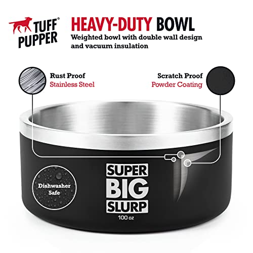 Tuff Pupper 100 oz Heavy Duty Insulated Stainless Steel Dog Bowl for Large Dogs, Non-Slip Base, Dishwasher Safe - color: Epic Black, size: 100oz