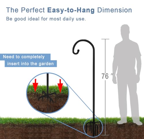 76 inch Outdoor Shepherd Hook with 7 Prong Base (1 Pack), Adjustable Heavy Duty Garden Hanging Stake for Bird Feeder Solar Light Plant Hanger Wedding Decor, Matte Black - size: 76IN-1PACK