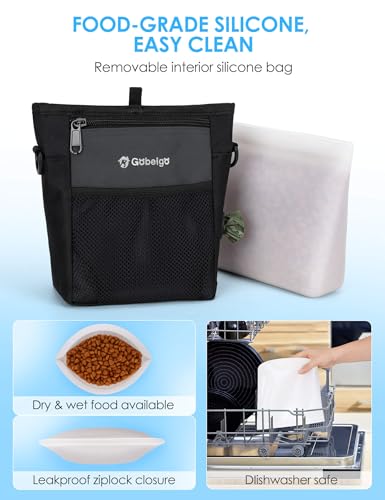 4 Cup Dog Treat Pouch with Silicone Insert Bag& Clicker(Gray) | 2 Pair Magnetic Closures, Belt Clip/Waist Belt/Crossbody Wear, Zipper Pocket Poop Bag Holder for Pet Training/Daily Walking - color: Gray