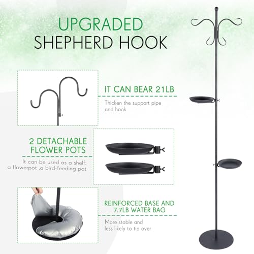 1 Set Upgraded 75.9" Shepherds Hook for Bird Feeder, Hanging Plant Wind Chime Stand, Metal Adjustable Standing Pole Holder for Indoor Outdoor, with 2 Rack & Weight Bag (2 Hooks) - style: 2 Hooks