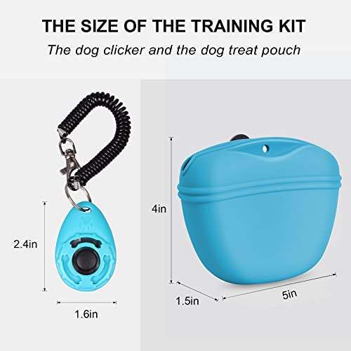Left&Right Dog Clicker Training Kit,Silicone Dog Training Treat Pouch and Dog Clickers,Dog Treat Bag with Clicker Training for Dogs,Pet Treat Bag with Magnetic Buckle Closing and Waist Clip,Sky Blue - color: Sky Blue