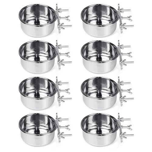Tfwadmx 8 Pcs Bird Feeding Dish Cups,Parrot Food Bowl Clamp Holder Coop Cup Bird Cage Water Bowl for Parakeet African Greys Conure Cockatiels Lovebird Budgie Chinchilla