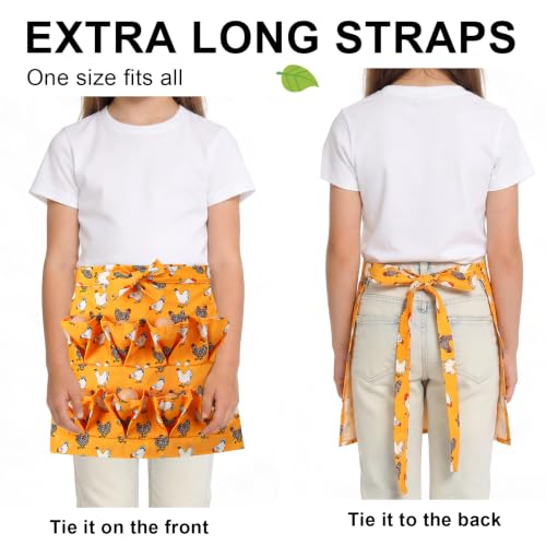 Egg Collecting Apron and Basket, 8 Pouches Chicken Egg Apron for Kids, 7 Pouches Egg Basket for Gathering Fresh Eggs - color: Yellow