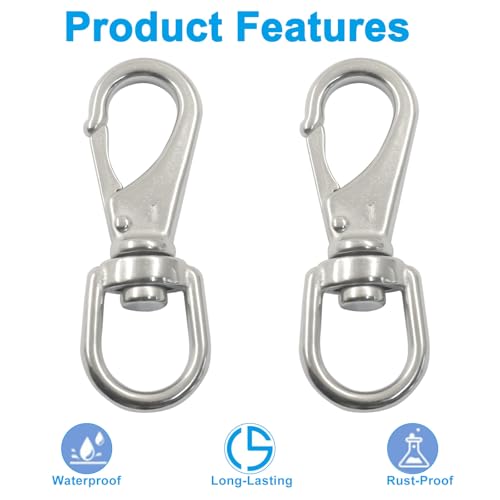 Stainless Steel Flag Clips, 4 Pack, Swivel Snap Hooks | Heavy Duty, Marine Grade Bolt Snap, For Diving/Boat Rope/Dog Leash/Swings/Keychain/Anchor/Bird Feeder