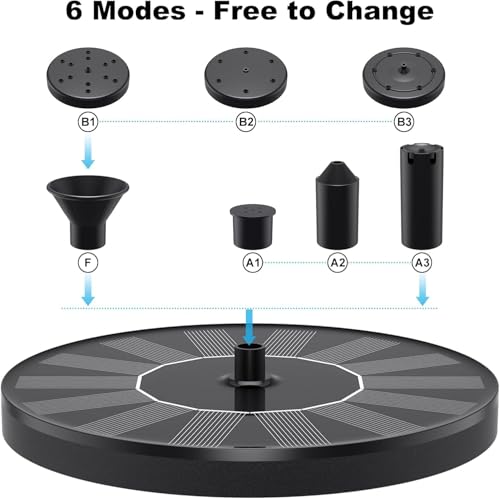 Solar Fountain Pump for Bird Bath, 1.4W Water Fountain with 6 Nozzles Solar Powered Fountain Pump for Bird Bath, Garden, Pond, Pool, Outdoor