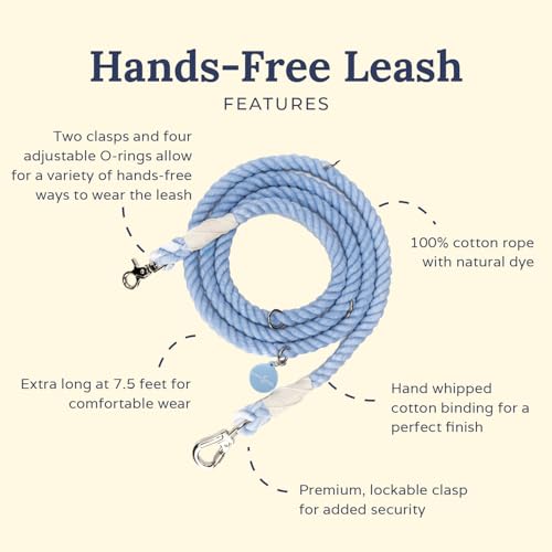 Denim Blue Hands-Free Rope Leash - color: Denim Blue Hands-Free Dog Leash
