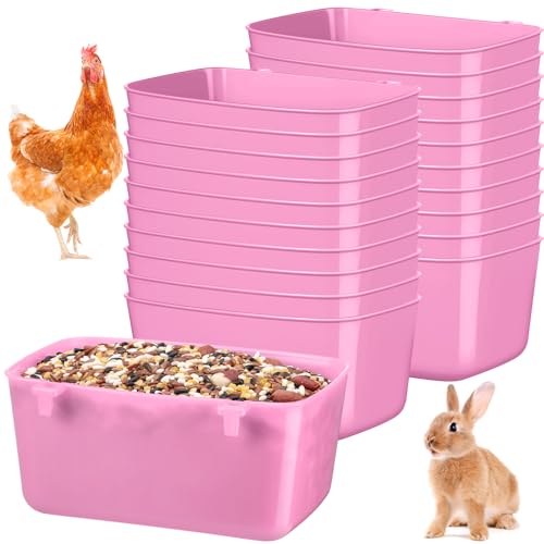 Zhehao 20 Pcs Bird Cage Cups Chicken Feeder Waterer Cups 18 oz Pigeon Feeder Plastic Poultry Wire Cage Hanging Chicken Water Bowl for Pet Bunny Poultry(Pink) - color: Pink