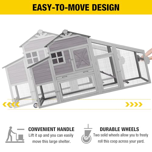 AIVITUVIN Chicken Coop with Nesting Box Mobile Chicken House on Wheels for 2-4 Chickens Rabbit Hutch Pull-Out Tray Wooden Poultry Cage - color: Grey